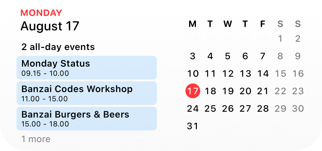 Month calendar canvas showing August.